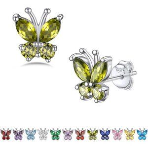 Silver August Birthstone Butterfly Earring Women Dainty Cute Wife Girlfriend Mom